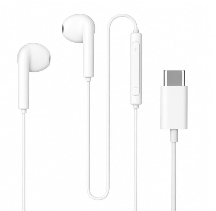 Wired Type-C Earphones with Inline Microphone & Volume Control | 1.2M Cable | High-Quality Stereo Sound | White