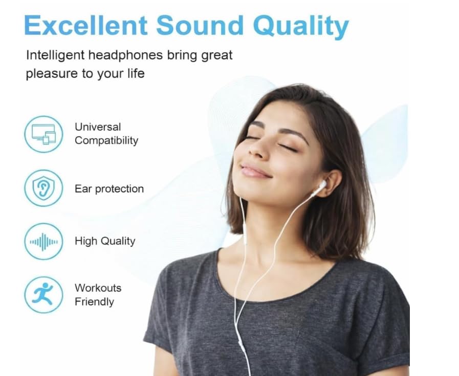 Wired Type-C Earphones with Inline Microphone & Volume Control | 1.2M Cable | High-Quality Stereo Sound | White